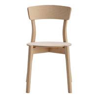 Light natural wood chair with a smooth finish and minimalist design, featuring a simple curved back and no patterns.