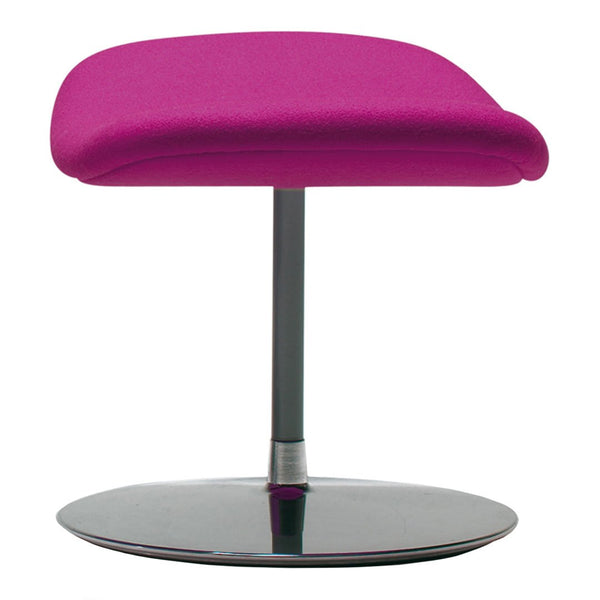 Fuchsia upholstered stool with a sleek chrome base, adding a pop of color and modern style to any space.