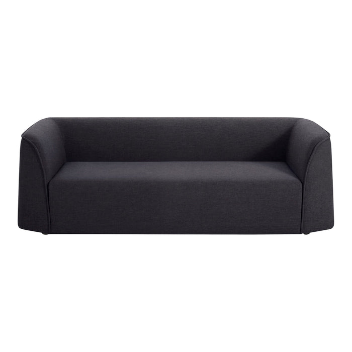 Sleek dark gray sofa with a smooth, modern texture and minimalist design, perfect for contemporary interiors.