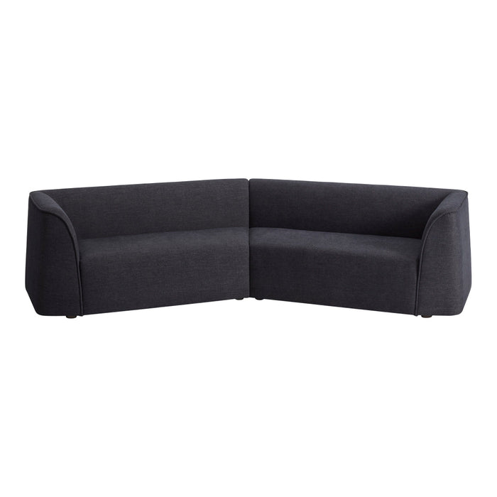 Dark gray modular sofa with a sleek, modern design and minimalistic texture. Ideal for contemporary living spaces.
