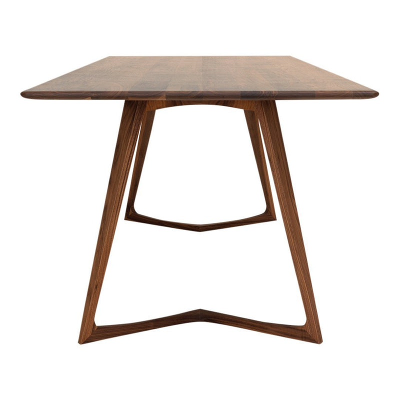 Walnut dining table with a sleek, minimalist design and natural wood grain pattern. Perfect for modern interiors.