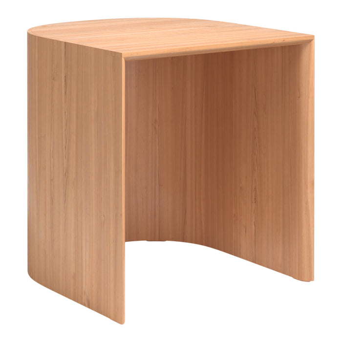 Natural bamboo side table with a smooth, light wood finish and minimalist curved edges. Ideal for modern decor.