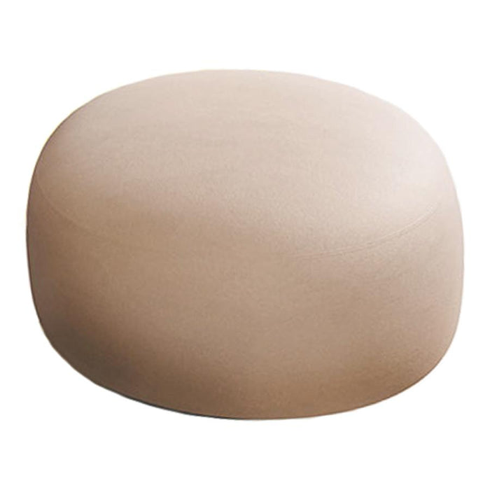 Beige round pouf with a smooth, minimalist design, perfect for modern decor and versatile seating options.