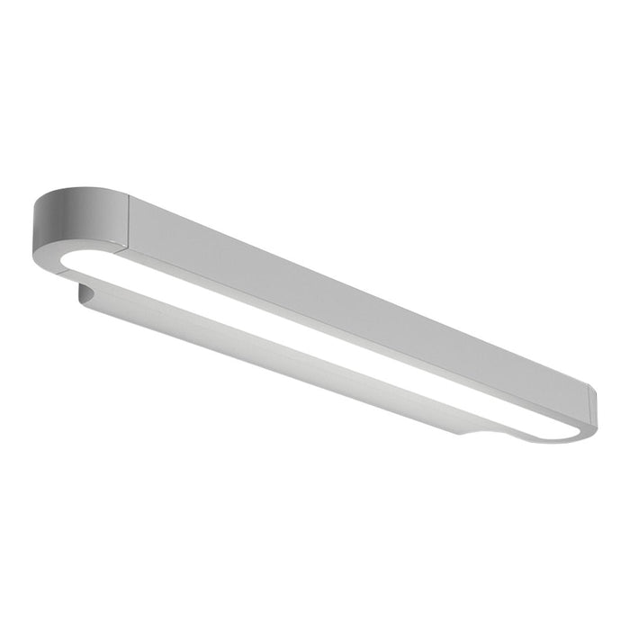 Sleek silver LED wall light with a minimalist design and smooth, curved edges.