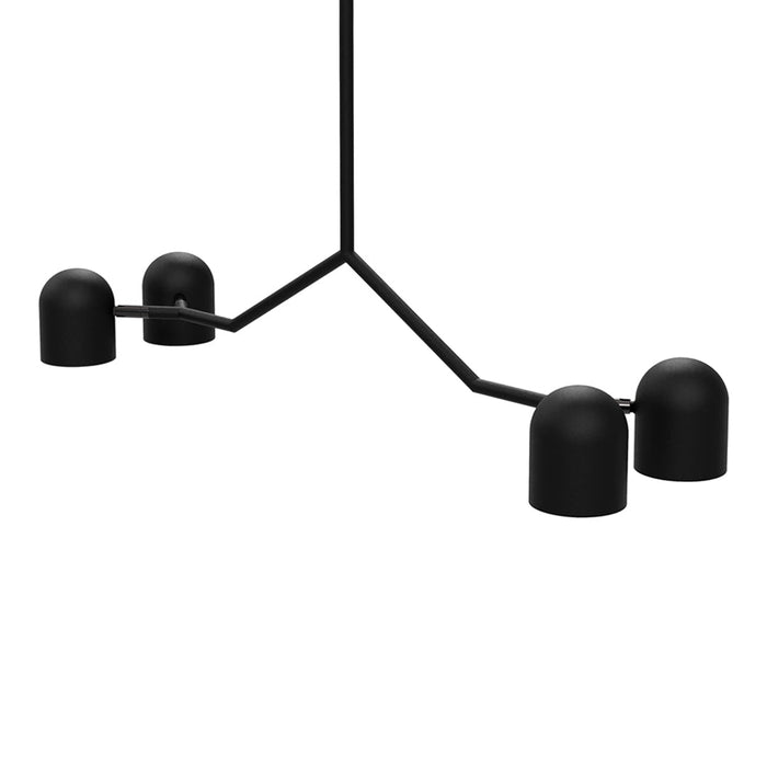 Sleek black pendant light with a minimalist design and smooth, rounded shades in a modern, geometric arrangement.
