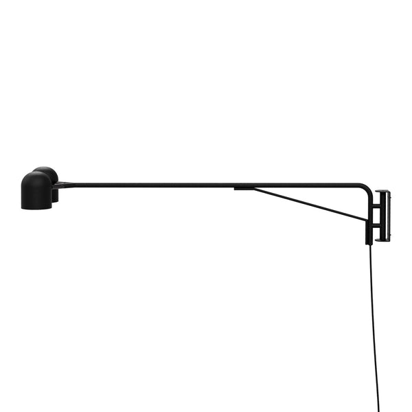 Black modern wall lamp with a sleek, minimalist design and smooth matte finish. Perfect for contemporary decor.