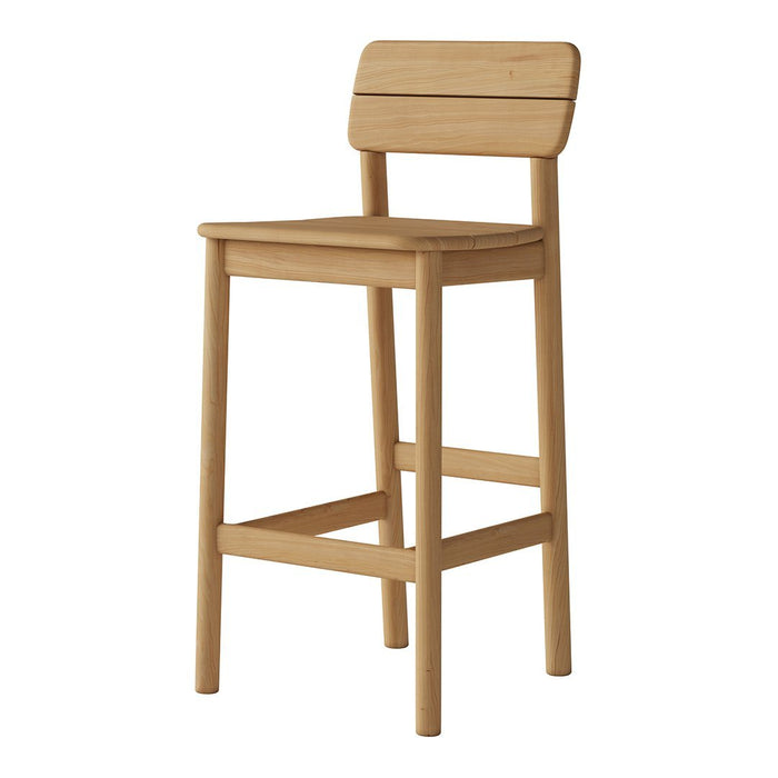 Light natural wood barstool with a simple design featuring smooth, clean lines and a sleek finish.