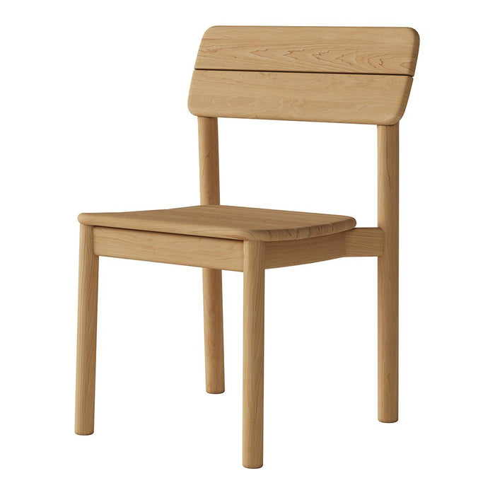 Natural wood chair with a smooth, light oak finish and minimalist design, featuring clean lines and simple shapes.