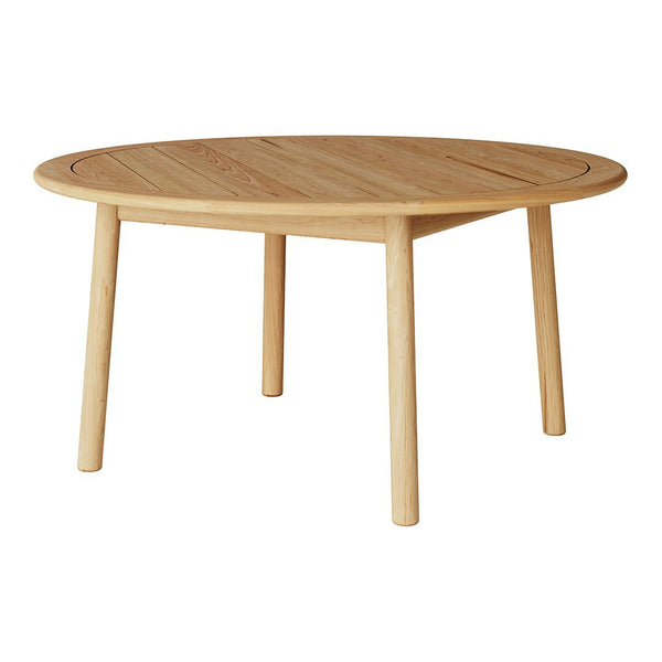 Round wooden table with a light natural finish and subtle grain patterns, perfect for any modern decor.