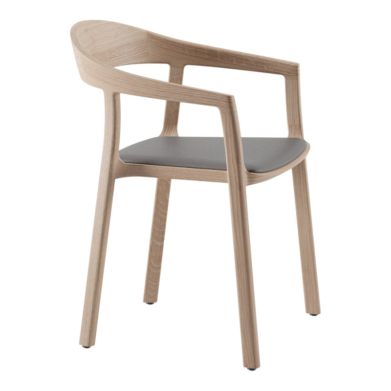 Light wood dining chair with a smooth gray upholstered seat and minimalist design. Perfect for modern decor.