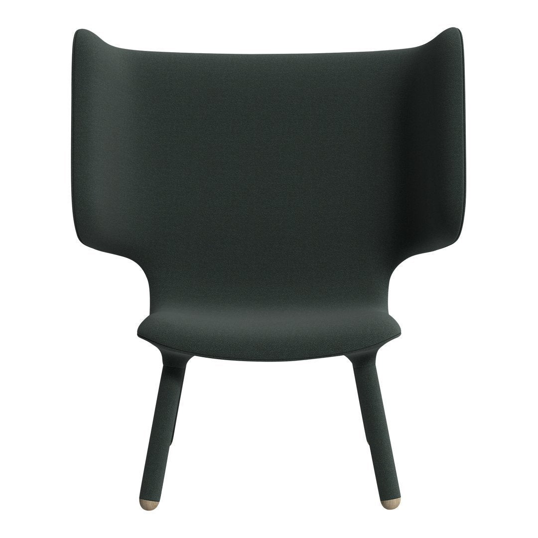 Dark green modern chair with smooth, minimalist design and tapered legs. Perfect for contemporary decor.