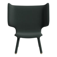 Dark green modern chair with smooth, minimalist design and tapered legs. Perfect for contemporary decor.