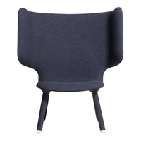Navy blue upholstered chair with a minimalist design and smooth, textured fabric. Perfect for modern interiors.