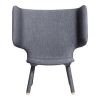 Gray upholstered chair with a textured fabric pattern and wooden legs, offering a modern and cozy design.