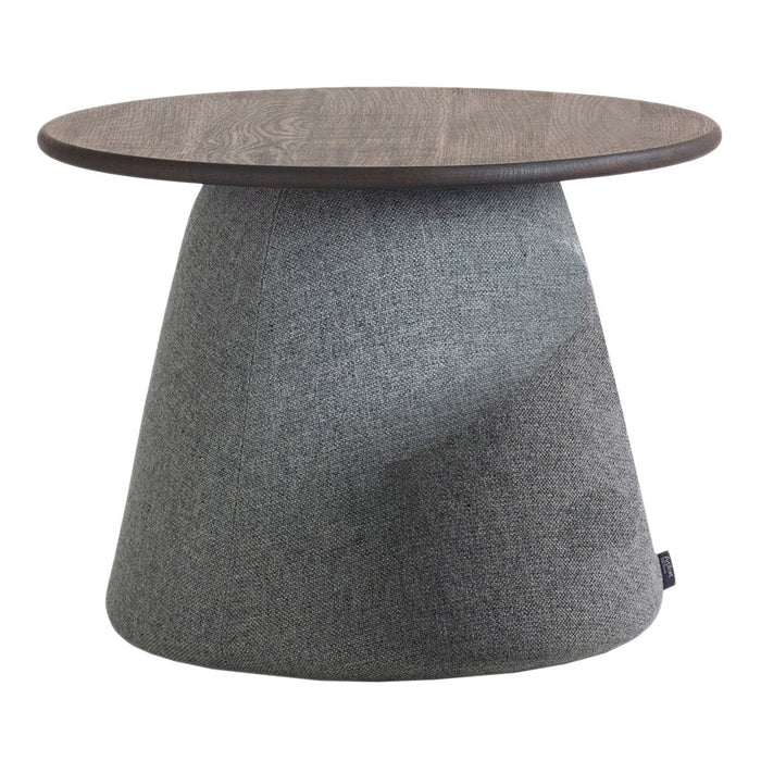 Gray textured base with a smooth brown wooden top, creating a modern, minimalist design.