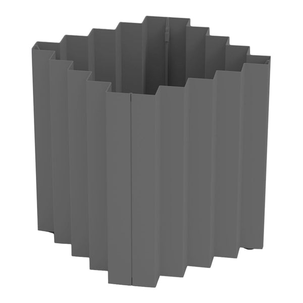 Textured gray planter with a modern, ribbed design. Perfect for contemporary home decor.