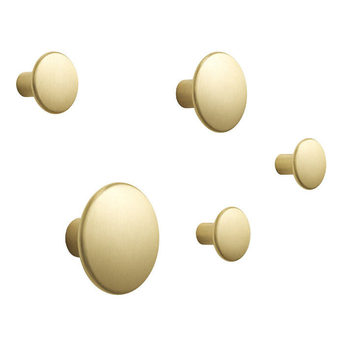 Set of five minimalist round gold knobs in various sizes, showcasing a sleek, metallic finish.