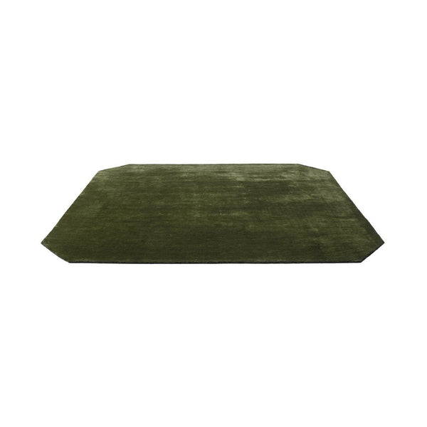 Olive green rectangular area rug with a smooth texture and subtle sheen, perfect for modern interior decor.