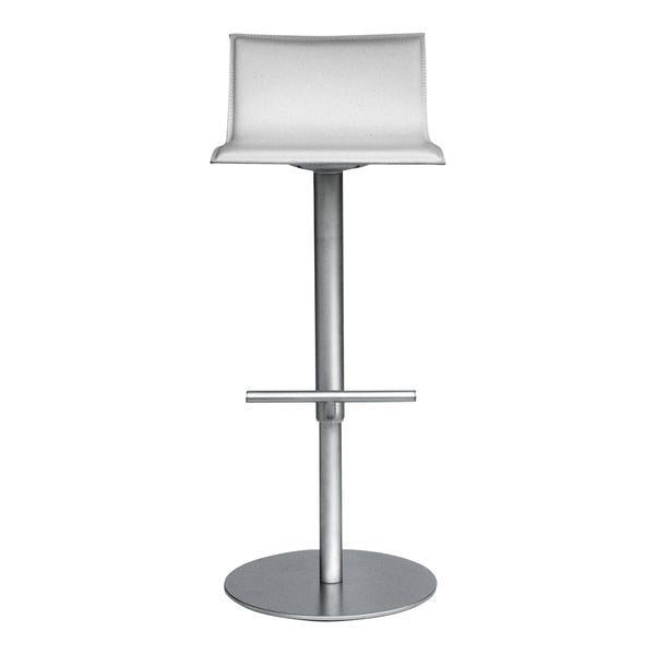 White modern bar stool with a sleek silver base and minimalist design, perfect for contemporary interiors.