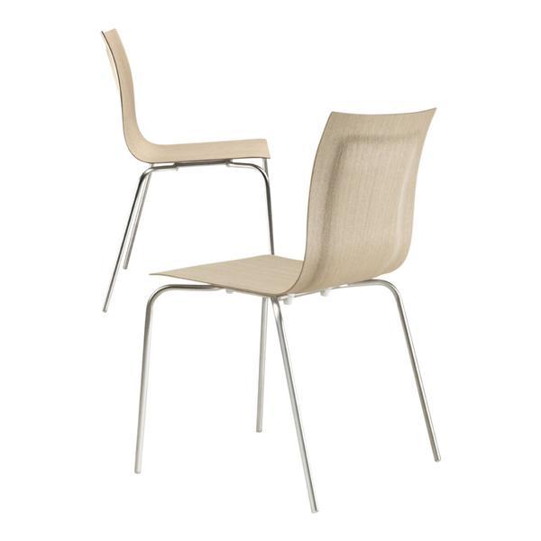 Beige modern chair with a sleek design and subtle texture, featuring shiny chrome legs and minimalistic aesthetic.