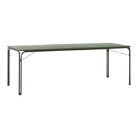 Rectangular green table with a sleek, modern design and sturdy metal frame, ideal for indoor or outdoor use.