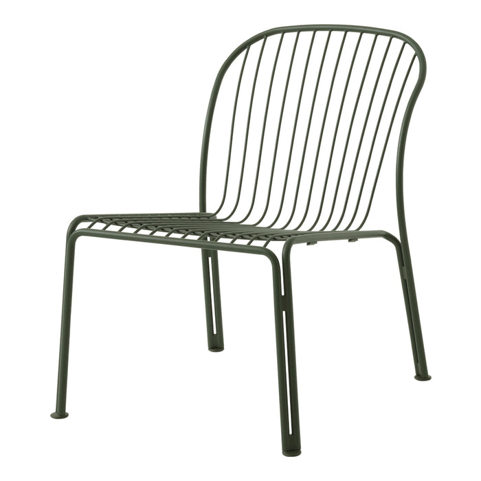 Green metal chair with a sleek, minimalist design featuring horizontal and vertical wire patterns.