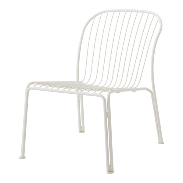 White metal chair with a sleek, minimalist design featuring horizontal and vertical lines. Perfect for modern decor.