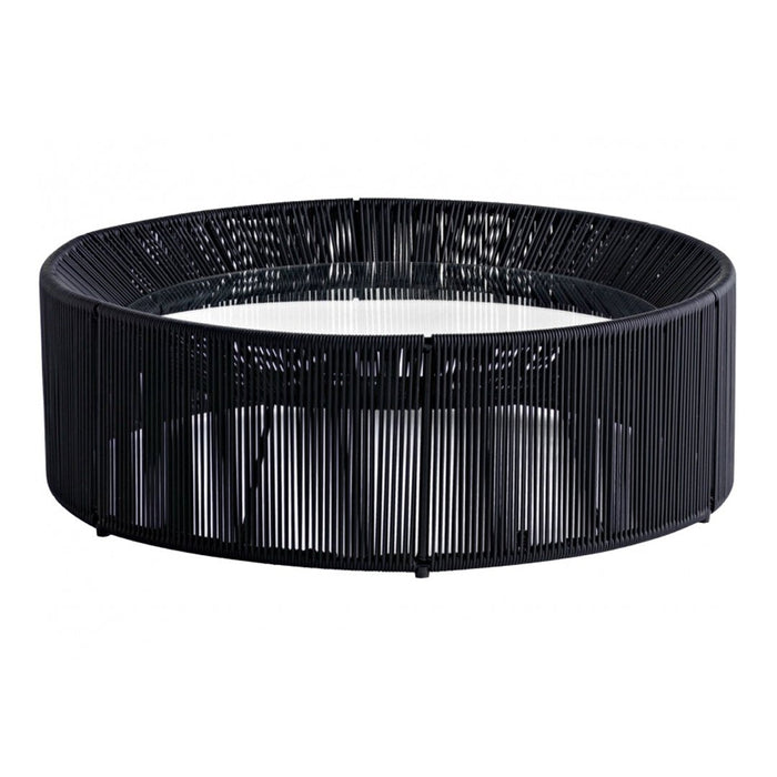 Black round wire basket with a sleek, modern design, featuring vertical lines that create a stylish pattern.