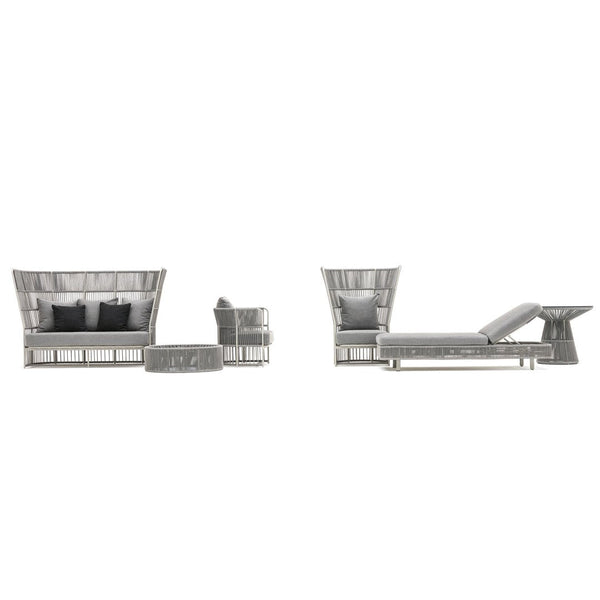 Gray outdoor furniture set featuring modern lines and geometric patterns for stylish outdoor lounging.