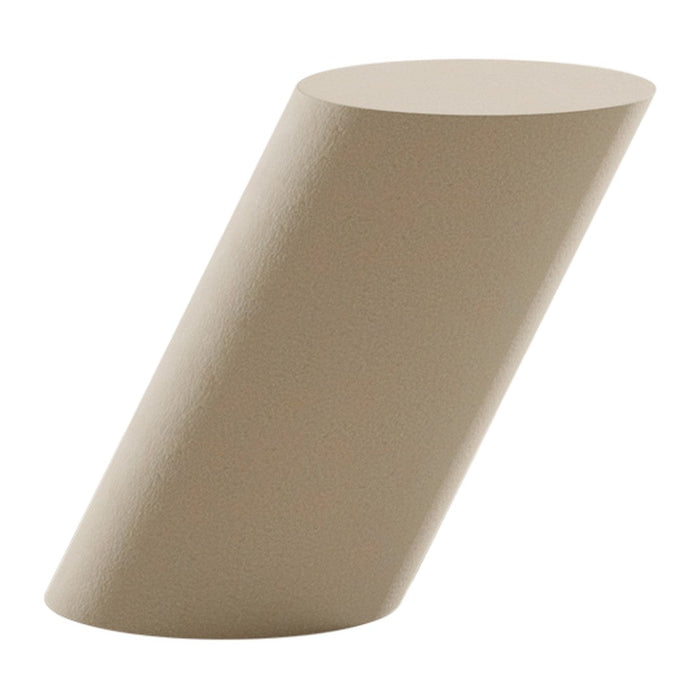 Beige geometric sculpture with a smooth, matte finish and subtle texture, angled for visual interest.