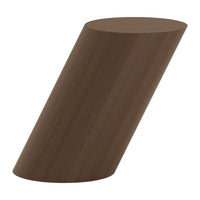 Brown wood grain cylinder with a sleek, modern angled design. Ideal for contemporary decor.