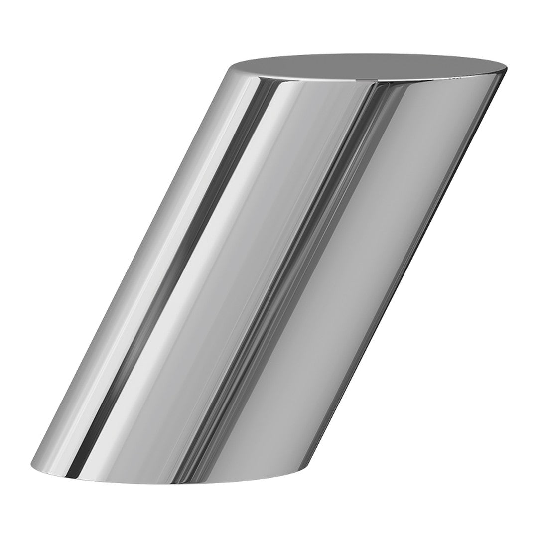 Shiny chrome finish with smooth, reflective surface featuring elegant sloped design and subtle streak patterns.