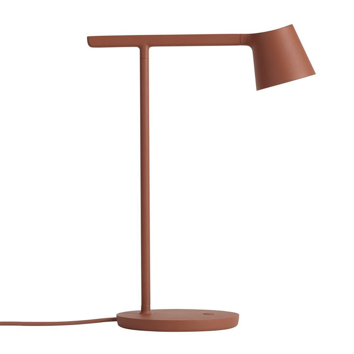 Modern rust-colored desk lamp with a sleek, minimalist design and smooth matte finish. Perfect for contemporary decor.