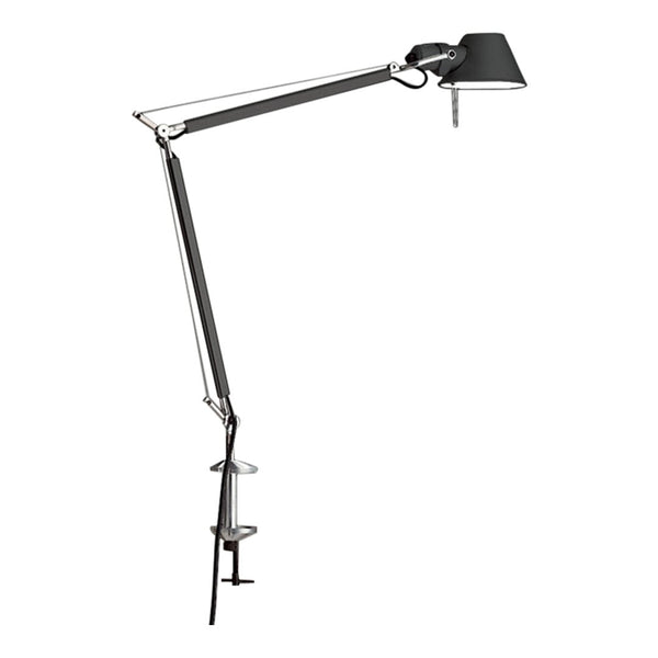 Adjustable desk lamp in sleek black finish with polished chrome accents and minimalist design. Perfect for modern interiors.