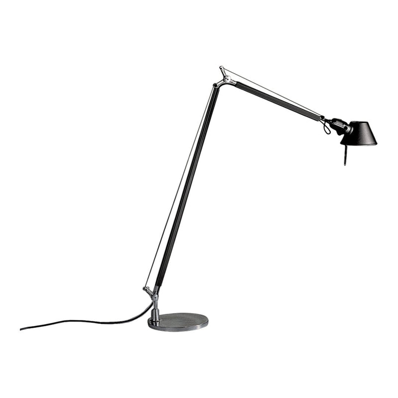Sleek black and silver adjustable desk lamp with a modern minimalist design and smooth metallic finish.