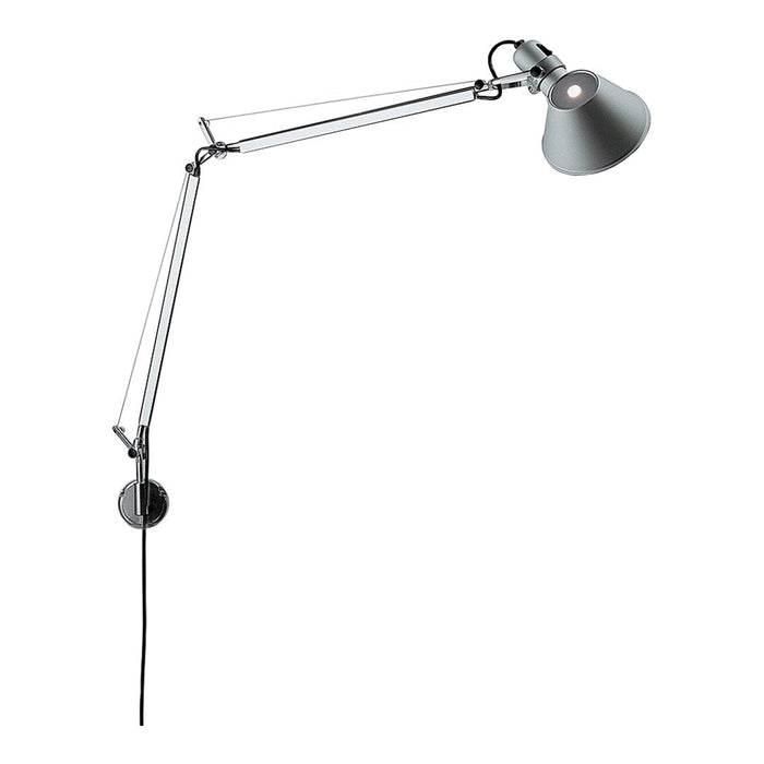 Adjustable wall lamp featuring a sleek silver and black color scheme with a polished metal finish.
