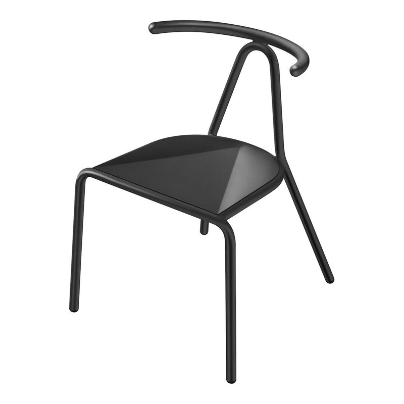 Sleek black chair with modern, geometric design and minimalistic curves, perfect for contemporary interiors.