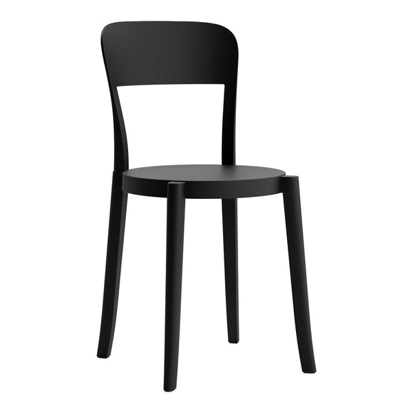 Black wooden chair with a minimalist design featuring a smooth, matte finish and clean lines. Perfect for modern decor.
