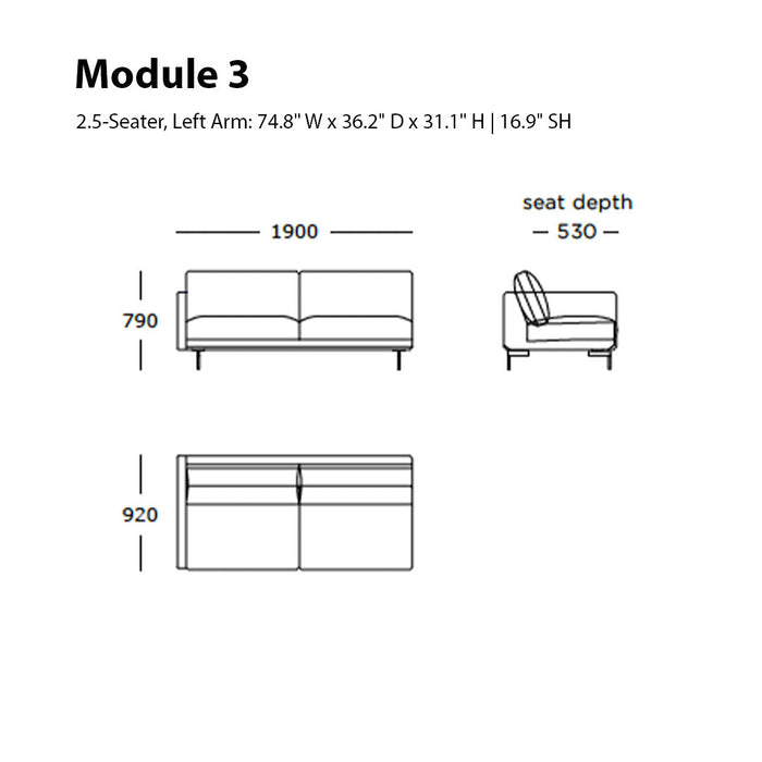 "Modern 2.5-seater sofa in soft gray upholstery with sleek lines and minimalistic design, perfect for contemporary decor."