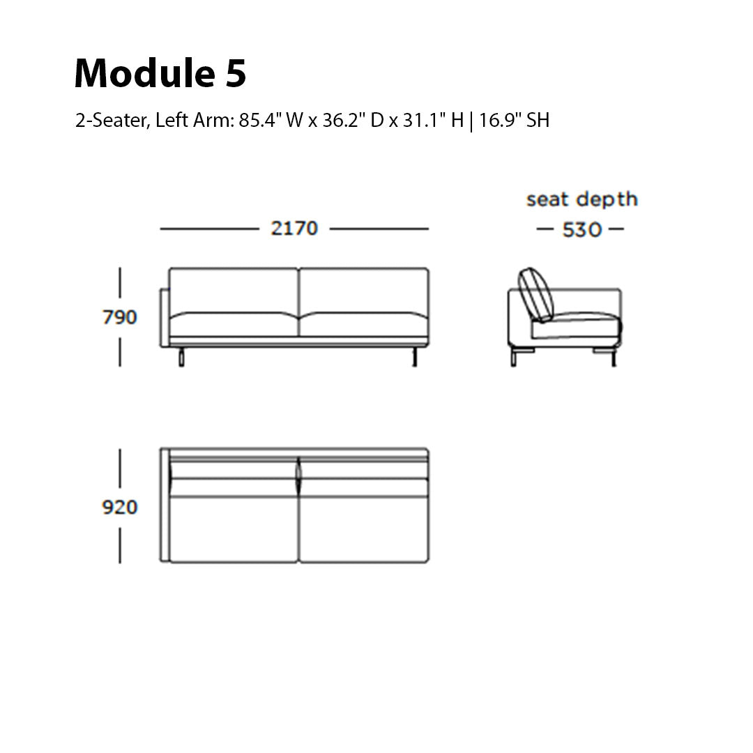 "Modern 2-seater sofa design in solid color with clean lines and minimalist style."