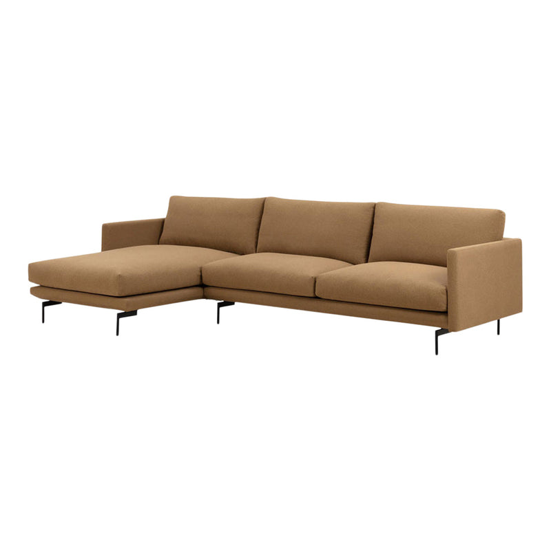 Brown modern sectional sofa with clean lines and soft upholstery, perfect for contemporary living spaces.