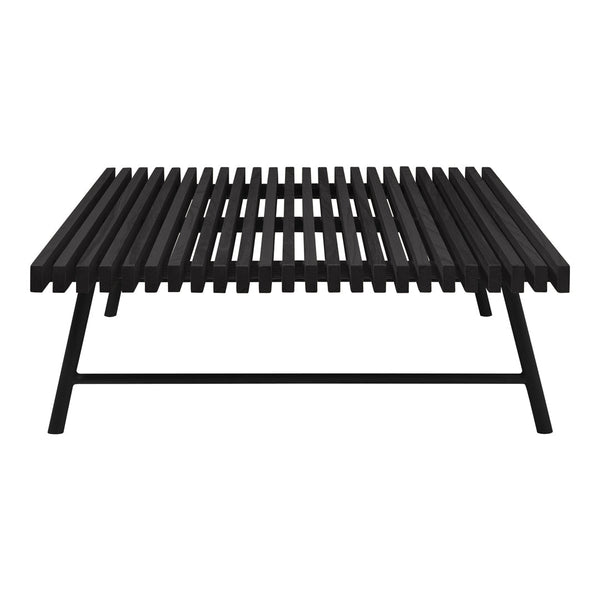 Black slatted coffee table with a minimalist design and sleek lines, perfect for modern decor.