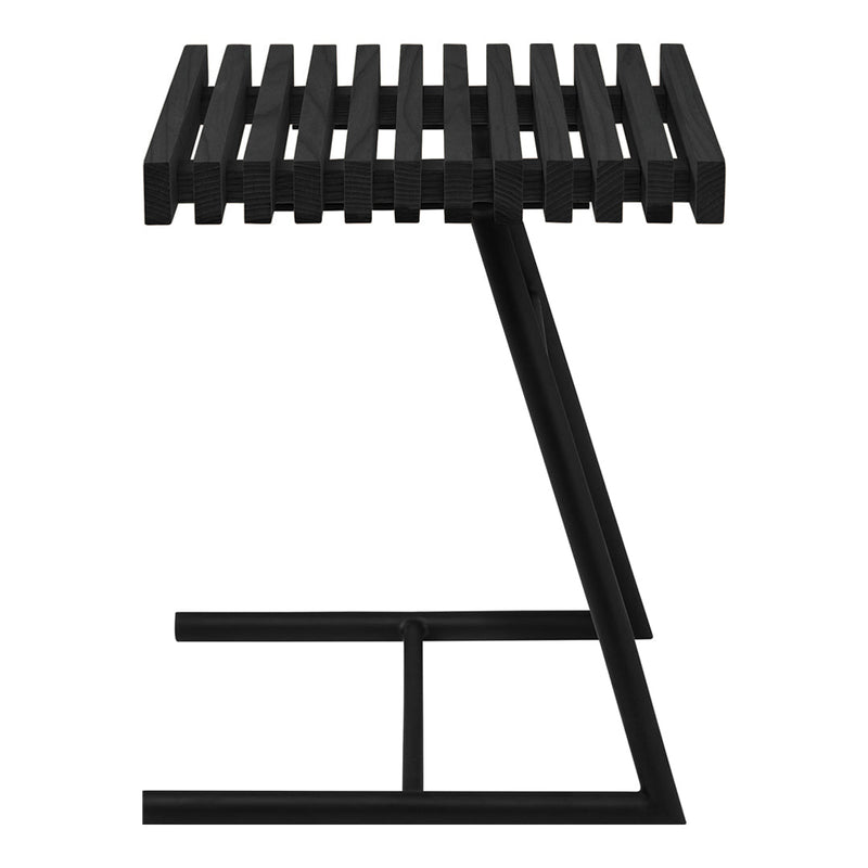 Black slatted tabletop with a sleek black metal frame, modern minimalist design. Ideal for contemporary spaces.