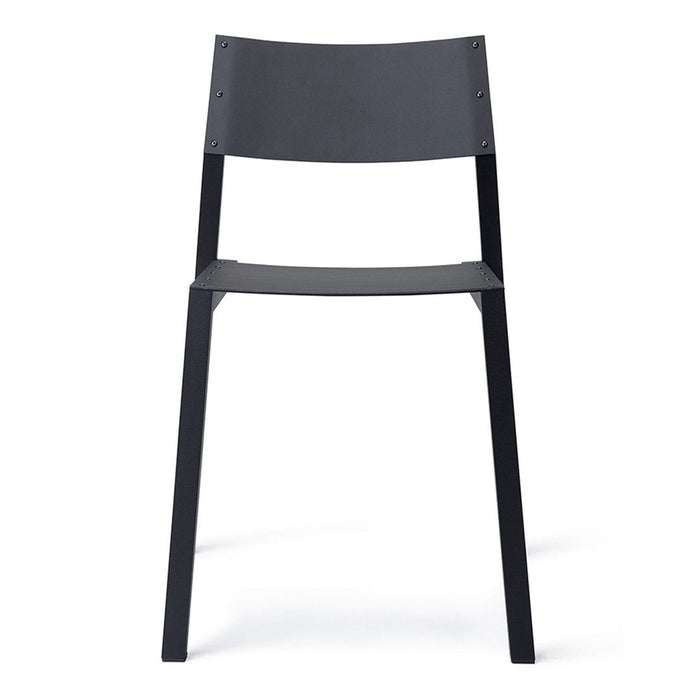Black minimalist chair with a sleek, solid finish and modern design, perfect for contemporary spaces.
