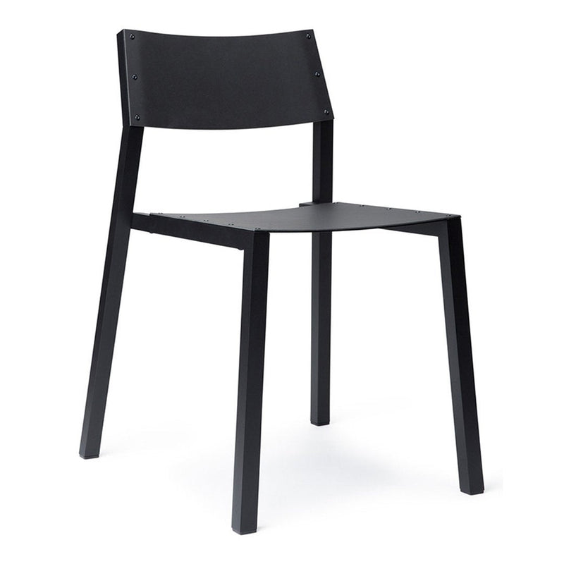 Sleek black chair with a minimalist design and smooth, matte finish, perfect for modern interiors.