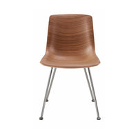 Brown molded chair with subtle wood grain pattern and sleek silver legs. Perfect for modern minimalistic decor.