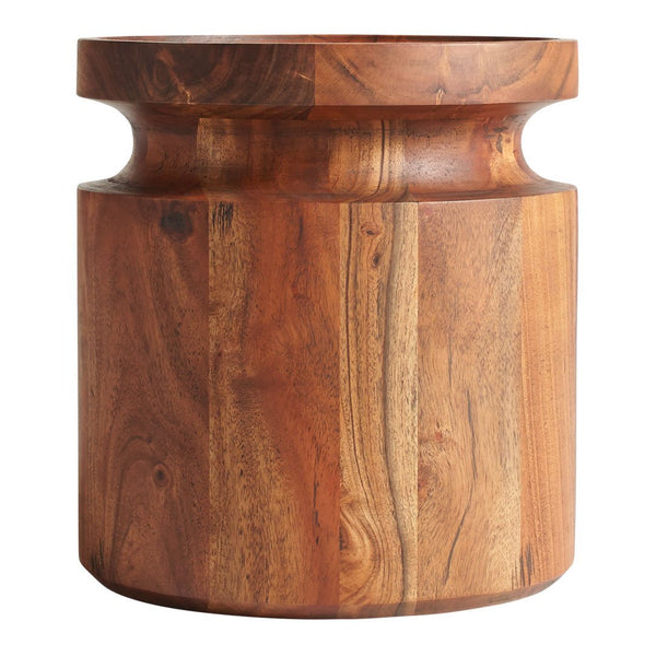 Wooden accent table with a rich, warm brown finish and smooth, natural grain patterns. Ideal for rustic decor.