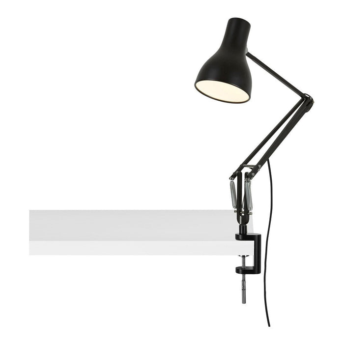 Black adjustable desk lamp with a sleek design and smooth, matte finish. Perfect for modern workspaces.