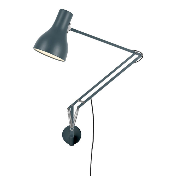 Gray articulating desk lamp with a sleek design and contrasting light shade. Ideal for modern interiors.