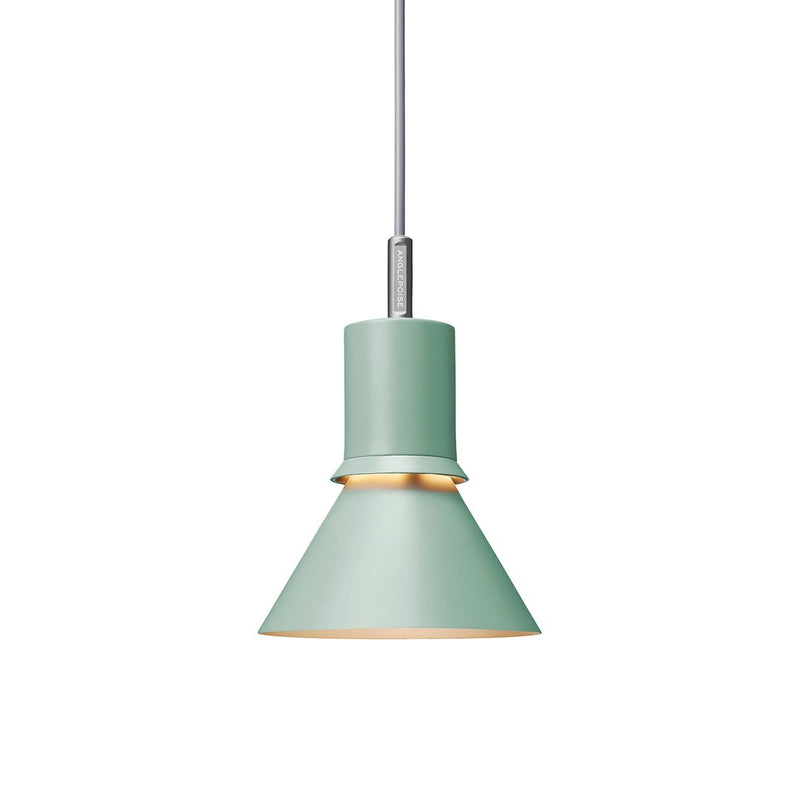 Mint green pendant lamp with a smooth finish and modern conical shape, featuring a chrome accent.